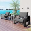 3 Piece Aluminum Frame Patio Furniture With 6.7" Thick Cushion And Coffee Table, All Weather Use Olefin Fabric Outdoor Chair - Gray / Black - Image 4