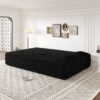Modern Floor Sofa With 2 Pillows, Convertible Teddy Fabric Foam Filled Sleeper Sofa Bed, Full Size Folding Mattress For Living Room Guest Bed, Playroom, No Assembly Required - Black - Image 6
