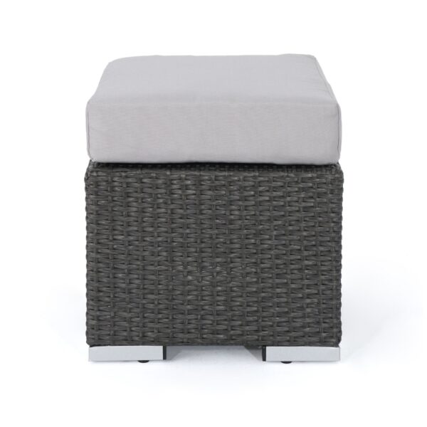 Santa Rosa - Outdoor Lounge Ottoman Rattan Waterproof Fabric - Gray / Silver
