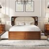 Queen Size Headboard Bed With 2 Drawers And Trundle Walnut - Image 11