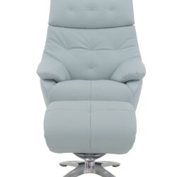 Janella - Top Grain Leather Accent Chair With Swivel & Ottoman - Baby Blue