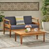 Aston - 2 Piece Wood Outdoor Patio Conversation Seating Set With Gray Cushions - Teak Brown - Image 2