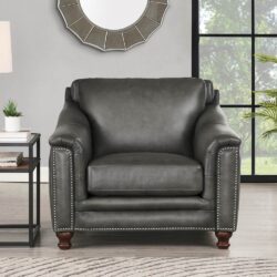 Belfast-Top Grain Leather Chair - Gun Ash