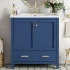 Bathroom Vanity With Single Sink, Combo Cabinet Undermount Sink, Bathroom Storage Cabinet With 2 Doors And A Drawer, Soft Closing, Multifunctional Storage, Solid Wood Frame - Blue - Image 25