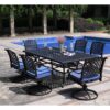 Rectangular 6 Person 85.83" Long Aluminum Dining Set With Navy Blue Cushions - Antique Navy Blue - Image 3