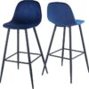 Bar Stools (Set of 2) Velvet Barstool Modern Counter Bar Height Chair With Back, Sturdy Metal Legs & Footrests, Island Stool For Kitchen Bar - Blue - Image 16