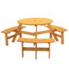 6 Person Circular Outdoor Wooden Picnic Table For Patio, Backyard, Garden, Diy With 3 Built-In Benches, 1720Lb Capacity - Natural - Image 8