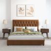 Donald - Mid-Century Modern Velvet Platform Bed King - Cognac - Image 6