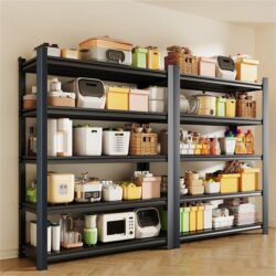 Wide Metal Shelves, With 5 Removable Dividers, Large Capacity, Strong Load Bearing, Suitable For Garage, Kitchen And Office - Black