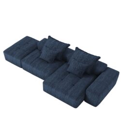 Modern Oversized Modular Sectional Sofa With Ottoman, Seat, Chaise Lounge And Armrest, Sparkling Chenille Fabric Soft Cushion Sofa With 4 Pillows, 4 Pieces Diy Combination Tufted Sofa, No Assembly Required - Blue