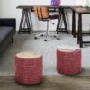 Larissa - Round Braided Pouf - Natural / Maroon - Image 6