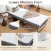 Folding Bed Cot With Mattress, Foldable Metal Frame Bed For Guest With Memory Foam Mattress On Wheels, Saving Space Rollaway Bed - Black - Image 6