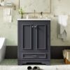 Bathroom Vanity With Ceramic Sink Combo, Modern Freestanding Storage Cabinet With Silver Handles, Soft Closing Doors - Blue Gray - Image 2