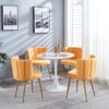 Modern Dining Chair (Set of 2) With Iron Tube Wood Color Legs, Shorthair Cushions And Comfortable Backrest, Suitable For Dining Room, Living Room, Cafe, Simple Structure - Yellow - Image 19