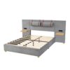 Queen Upholstered Platform Bed, 2 Outlets And USB Charging Ports On Both Sides, 2 Bedside Pillows, Storage Shelves - Gray - Image 3
