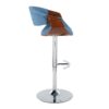 Curvo - Mid-Century Modern Adjustable Barstool With Swivel With Rounded T Footrest (Set of 2) - Chrome / Walnut / Blue - Image 3