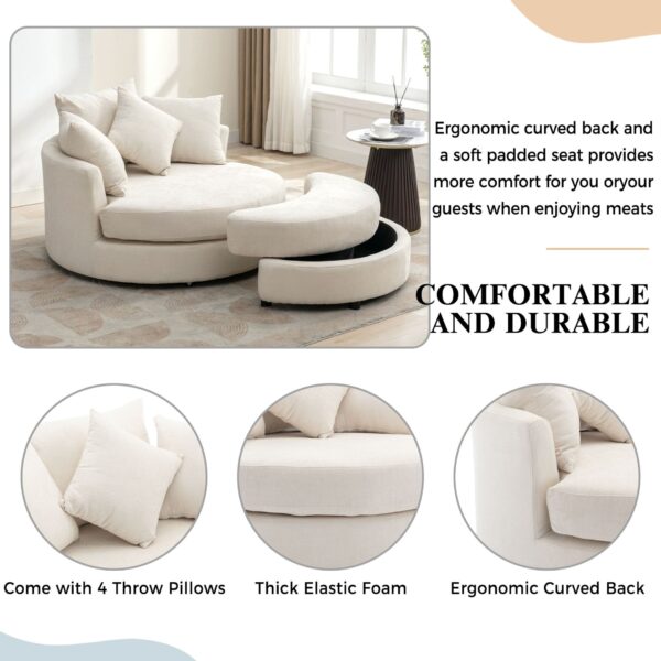 360° Swivel Accent Barrel Chair With Storage Ottoman & 4 Pillows, Modern Chenille Leisure Chair Round Accent For Living Room - Cream