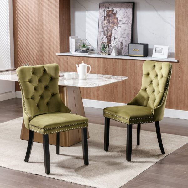 Nikki - Modern, High-End Tufted Solid Wood Contemporary Velvet Upholstered Dining Chair With Wood Legs Nailhead Trim (Set of 2) - Olive Green