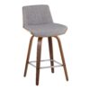 Corazza - Mid-Century Modern Fixed Height Counter Stool With Swivel And Square Footrest (Set of 2) - Walnut / Light Gray - Image 2