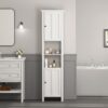 Wooden Bathroom Floor Storage Cabinet With 2 Doors And 6 Shelves - White - Image 4