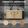 Original 60" Freestanding Bathroom Vanity With Double Resin Sink Plywood Soft Closing Doors & Drawers - Oak - Image 7