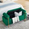 Elegant Upholstered Velvet Storage Bench With Cylindrical Arms And Iron Legs - Green - Image 5