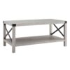 Farmhouse Metal X Coffee Table With Lower Shelf - Stone Gray - Image 2