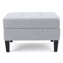 Contemporary Storage Ottoman With Tufted Waffle Stitching - Light Gray
