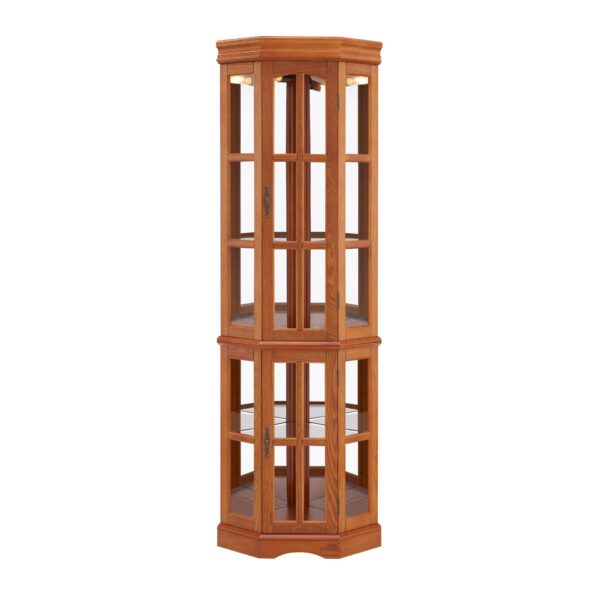 Corner Curio Cabinet With 5 Shelves And Lighting System (E26 Light Bulb Not Included) - Oak