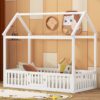 Wood House Bed With Fence And Door - White - Image 5