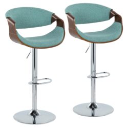 Curvo - Mid-Century Modern Adjustable Barstool & Swivel (Set of 2) - Walnut / Teal