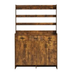 Minimalist 4 Door Shoe Cabinet With Coat Rack, Spacious Top, 3 Drawers, 8 Shelves, Metal Hooks And Handles For Hallway - Rustic Brown