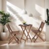 3 Piece Acacia Bistro Set, Folding Patio Furniture For Garden Backyard Balcony Porch With 1 Coffee Table And 2 Foldable Chairs - Natural Stained - Image 4