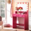 Vanity Desk With Mirror And Lights, Dressing Table With Large Drawer, 2 Level Storage Dresser & 3 Lighting Modes Adjustable Brightness, Suitable For Bedroom - Rose Pink - Image 3