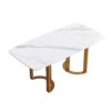 70.87" Modern Artificial Stone White Curved Golden Metal Leg Dining Table, Can Accommodate 6-8 People - White / Gold - Image 3