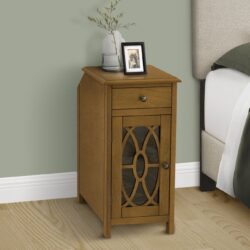 Accent Side Table, Storage Drawer, Traditional - Taupe