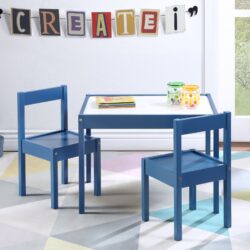 Gibson - 3-Piece Dry Erase Kids Table & Two Chair Set - Dark Blue