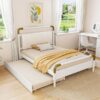 Queen Size Storage Platform Bed, With 2 Big Drawers, Twin Long Size Trundle - White - Image 14