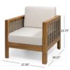 Outdoor 4 Seater Acacia Wood Chat Set With Wicker Accents And Cushions - Teak / Mixed Brown / Beige - Image 6