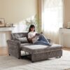 3 In 1 Loveseat Sofa Bed Chenille Fabric Pull Out Couch Sleeper Full Back Frame, Seat Frame, Armrests & 2 Pillows - Light Gray - Image 13