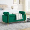 Elegant Upholstered Velvet Storage Bench With Cylindrical Arms And Iron Legs - Green - Image 3
