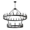 2 Tiers Wagon Wheel Chandelier Wooden Farmhouse 36 Light (24 / 12) Or (12 / 24) Metal Chandeliers 2 Story Light Fixtures Industrial For High Ceiling Living Dining Room Foyer, Adjustable Height - Black - Image 14