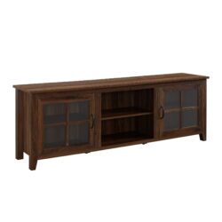 Modern Farmhouse 2 Door Glass Windowpane 70" TV Stand For 80" TVs - Dark Walnut