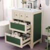 Bathroom Vanity With Ceramic Sink, Bathroom Vanity Cabinet With 2 Drawers, Wooden Bathroom Sink Cabinet - Beige / Green - Image 26
