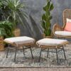 Outdoor Modern Boho Wicker Ottoman With Cushions (Set of 2) - Beige / Brown - Image 2