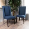 High Back Dining Chair (Set of 2) With Wingback Design And Birch Legs - Navy Blue - Image 2