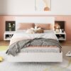 Queen Size Floating Platform Bed, With LED Lights, Bedside Nightstand - White - Image 13