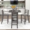 5 Piece Wooden Counter Height Dining Set With Padded Chairs, Storage Shelving - Gray - Image 6