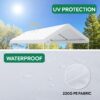 10 X 20 Ft Carport Canopy Cover Replacement Heavy Duty Waterproof Fabric With 36 Bungee Cords UV & Tear Resistant (Cover Only) - White - Image 10
