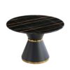 Marble Printed Round Dining Table - Black Columnar Base With Gold Annulus Not Including Chairs - Black - Image 3